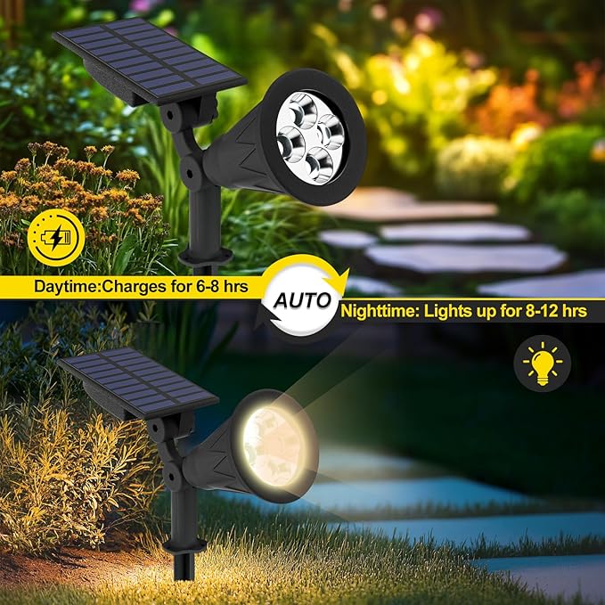 Solar Spotlights 2-Pack, Natural White, Adjustable Outdoor Solar Lights