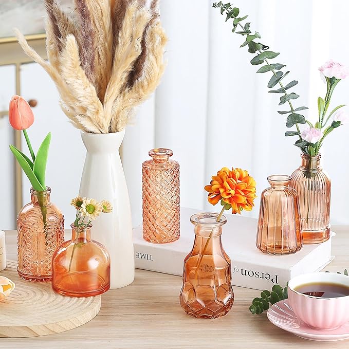 Bud Vases15 Pcs for Centerpieces Wedding,Flower Vases in Bulk for Rustic Home Decor,Small Vases for Wedding,Mother's Day,Graduation,Christmas,Birthday Party,Valentine's Day(Amber)