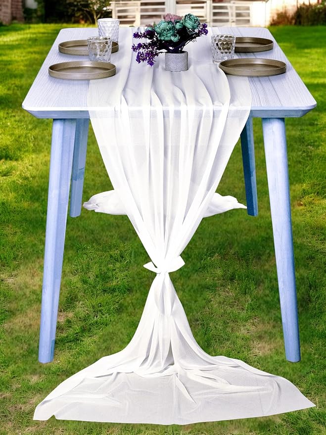 MDS 15 Pack 10ft Chiffon Table Runner 29 x 120 Inches Sheer Wedding Runner Romantic Rustic Table Runner for Wedding Decorations, Birthday Parties, Bridal Shower Party Arch Decor - Ivory