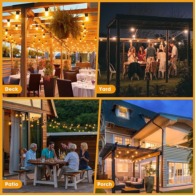 String Lights 25 FT, Warm White 2700K Weatherproof with 9 S14 Bulbs