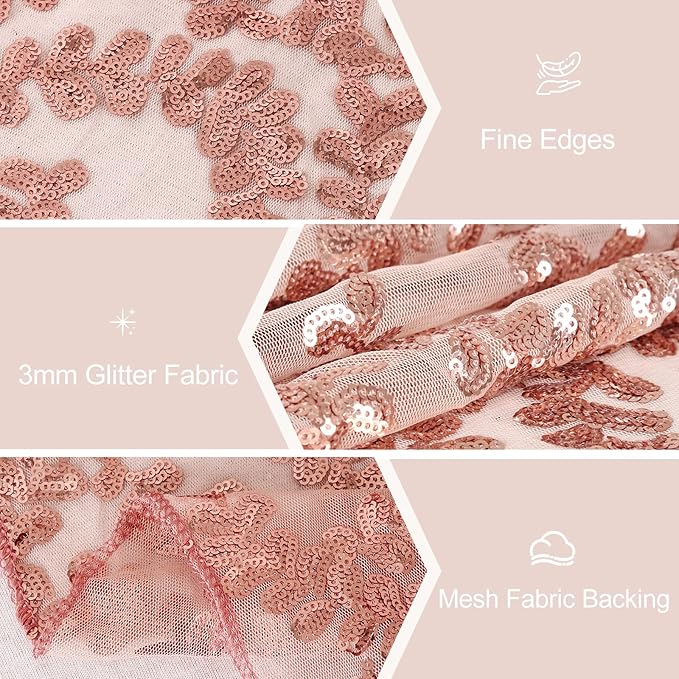 Rose Gold Flower Table Runners 10 Pieces 12x72 Inches Sequin Glitter Table Runner for Wedding Banquet Event Party Decorations