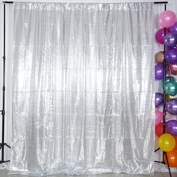 Poise3EHome 6Ft x 6Ft Silver Sequin Backdrop Curtain, Glitter Thick Satin Background Drapes, Sparkly Opaque Photography Curtain, Sequence Xmas Thanksgiving Backdrop for Wedding Party Decor