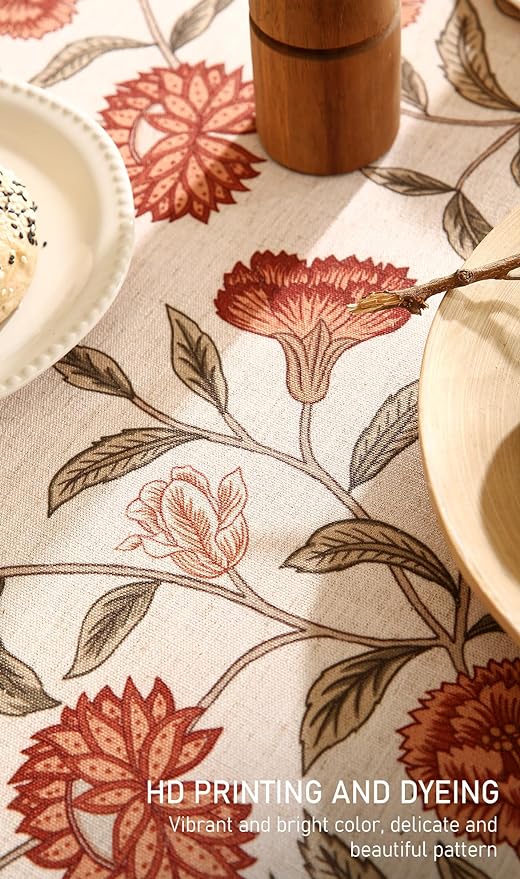 Tablecloth 67 x 67 Inch Square, 12% Linen Polyester Blend, Orange