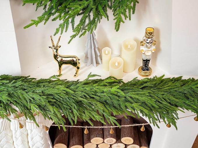 Christmas Garland, 6 Ft Dark Green Norfolk Pine PE Realistic
