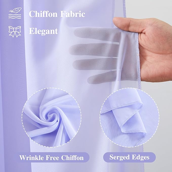 Wedding Arch Draping Fabric,1 Panel 18FT Purple Sheer Chiffon Curtain Drapes 6 Yards for Wedding Ceremony Birthday Party Decoration