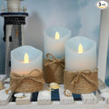 Silverstro Nautical Decor Ocean Blue Flameless Candles - Home Christmas Farmhouse Summer Decorations - Set of 3 (D3.11 X H4 5" 6")