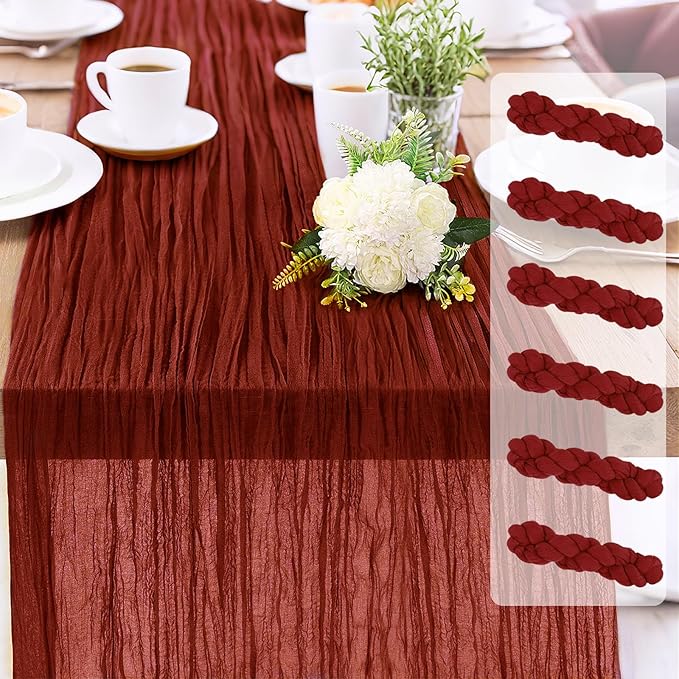 Cheesecloth Table Runner 10FT (35x120 Inch) - 6 Pack Terracotta Boho Gauze Fabric Cheese Cloth Table Runner Rustic Sheer Table Runners Cheesecloth for Wedding, Bridal Shower, Birthday Party Decor