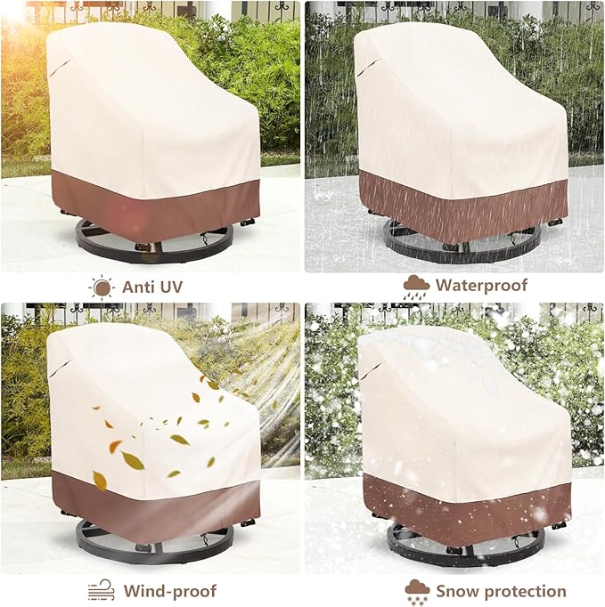 Outdoor Swivel Chair Cover 2 Pack,Outdoor Furniture Patio Chair Covers Waterproof Clearance,(33"W x 35"D x 38.5"H) Outdoor Lawn Patio Furniture Covers,Beige & Brown