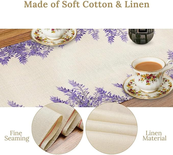 Purple Lavender Table Runner Vintage Watercolor Modern Kitchen Restaurant Decoration Suitable for Indoor and Outdoor Wedding Party Banquet Table Runner 13x90 Inch