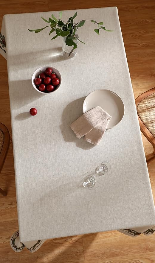 Rectangular Tablecloth 55 x 79 Inch Linen Blend Beige Floral
