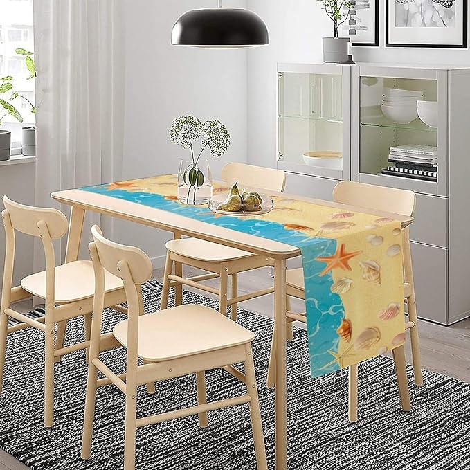Sea Turtle Table Runner Marine Life Starfish Nautical Blue Green Ocean Theme Kitchen Table Decorations for Indoor Outdoor Home Party Decorations 13 * 90 Inch