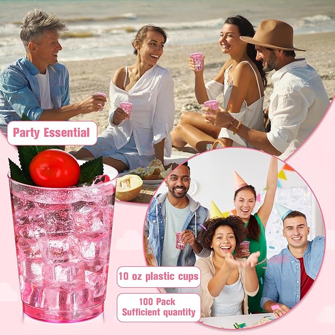 Cups 100 Count Pink Disposable Plastic Party Cups 10 Oz