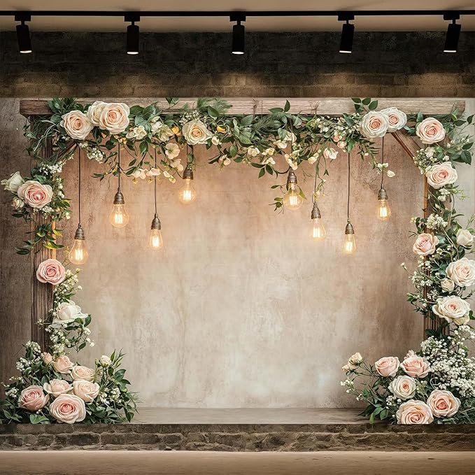 5x3ft Country Wedding Photography Backdrop Floral Rustic Roses Farmhouse Wooden Door Backdrop Pink Flower Birthday Baby Shower Wedding Bridal Party Banner Photo Booth Props Anniversary Background