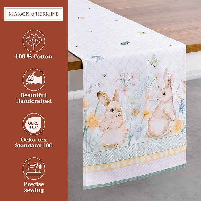 Maison d' Hermine Table Runner 100% Cotton Double Layer Table Runners 108 inches Long Decorative for Home Kitchen Dining Party Wedding Bridal Shower Spring Summer (Easter Dew , 14.50" x 108")