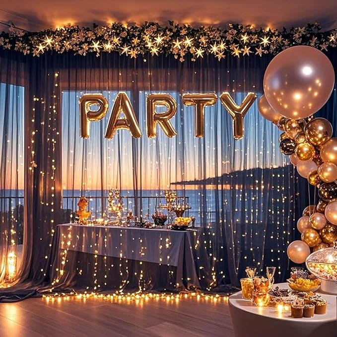 Ledido 10×8ft Tulle Backdrop Curtains with Lights String - 300LED Fairy Lights Sheer Curtain Backdrop for Weddings Baby Shower and Birthday Party Decorations(2 Panels 5×8ft)