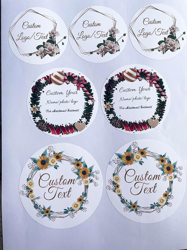Custom Stickers for Weddings, Birthdays & Businesses - Personalized Labels with Your Logo - Waterproof, Fade and Heat Resistant - Pack of 100-1000 (Wreath P, 3.5 Inch)