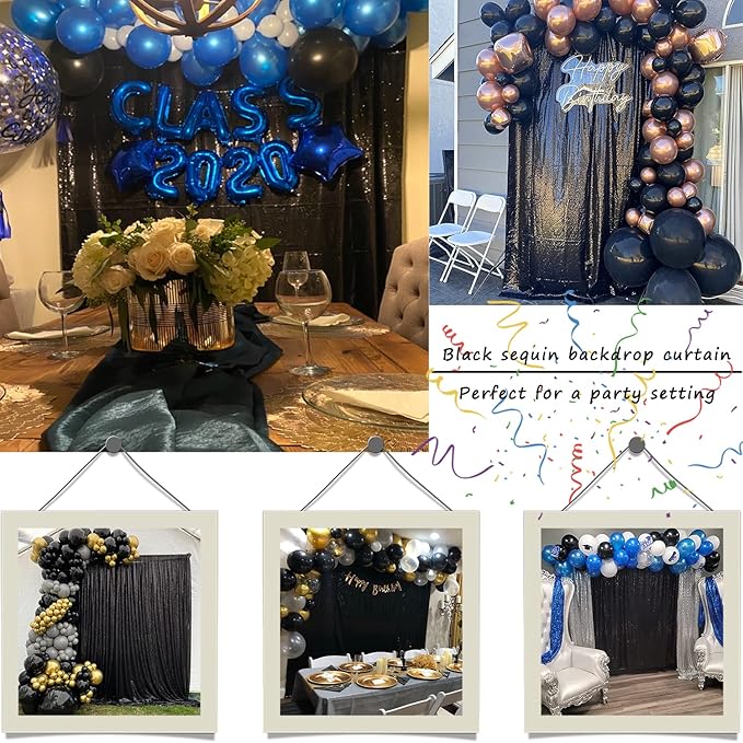 Black Sequin Backdrop Curtain, 10x10 ft Glitter Photo Backdrop with Rod Pocket
