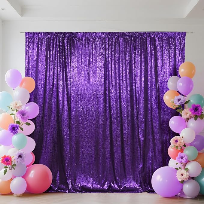 SquarePie Sequin Backdrop Curtain Not See Through Thick Glitter Background for Party 7FT x 7FT Purple