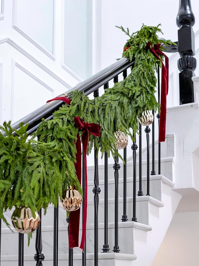 Christmas Garland, 15 Ft Dark Green Norfolk Pine Realistic PE