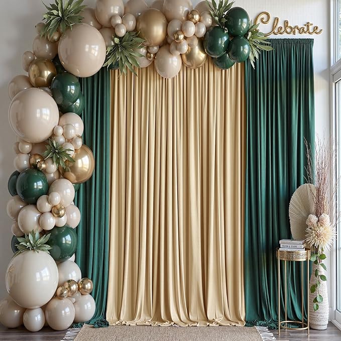 10×14 ft Wrinkle Free Beige Backdrop Curtain for Weddings Parties, 2 Panels 14ft Silky Polyester Wedding Drapes Backdrop Photo Back Drop Cloth for Birthday Baby Shower Photography Backgrounds