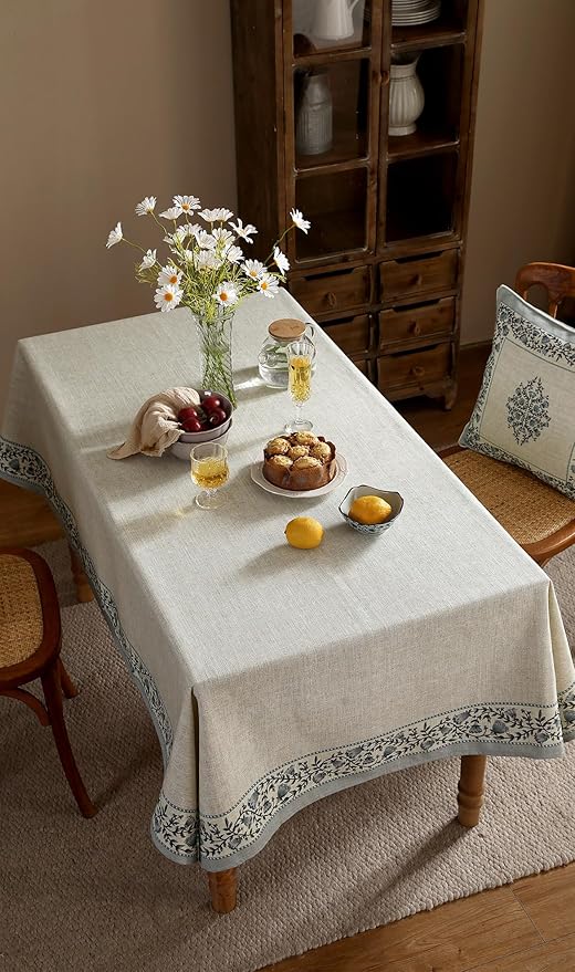 Rectangular Linen-Blend Tablecloth, 55 x 71 Inch, Floral Print