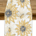 Chrysanthemum Vintage Floral Table Runner, Elegant Grunge Orange Sunflower Spring Summer Elegant Pattern Artichokes Flower Table Runner for Party Kitchen Dining Living Room Decor, 13x90 Inch