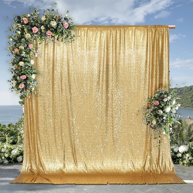 Backdrop Sparkly Gold Sequin Curtain, 6 Ft x 8 Ft Photo Background