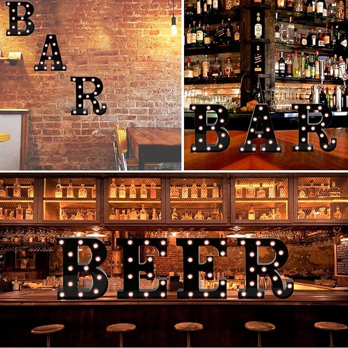 OYCBUZO Light Up Black Alphabet Marquee Letters Sign LED Marquee Number Lights Sign for Night Light Home Bar Christmas Lamp Birthday Party Wedding Decoration U