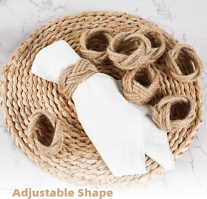 Napkin Rings Set of 48, Handmade Brown Jute Woven, Rustic Style