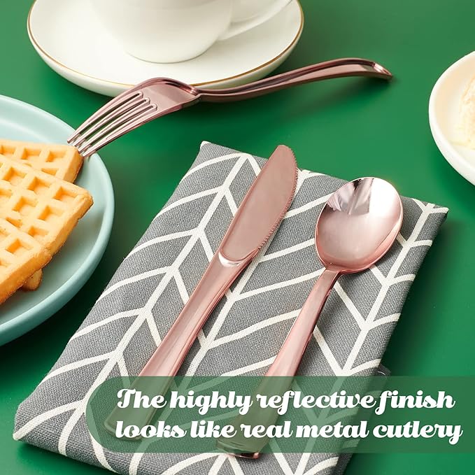 Rose Gold Plastic Party Forks, 300 Count, 7.4 Inch Disposable Utensils