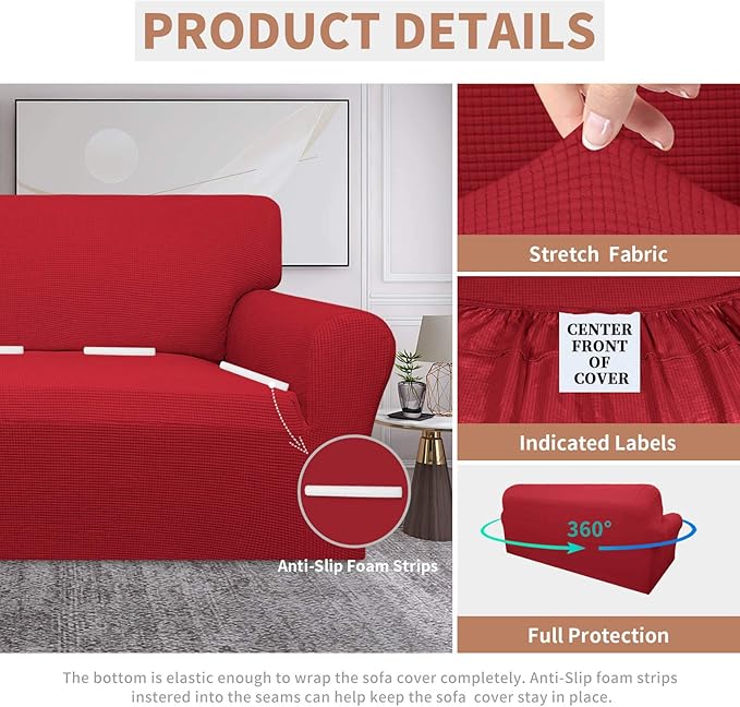 Sofa Slipcover in Christmas Red, Waterproof, Fits 60-81 Inch Seats