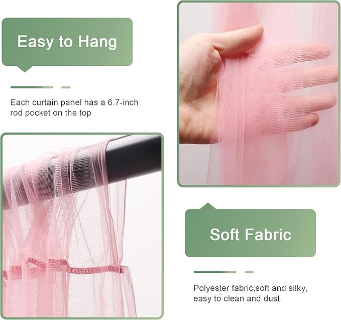 Tulle Backdrop Curtain with Lights String 10FT X 10FT Pink Sheer Tulle Backdrop Curtains for Wedding Birthday Party Reception Photo Booth Background Decorations (2 Panels 5x10FT)