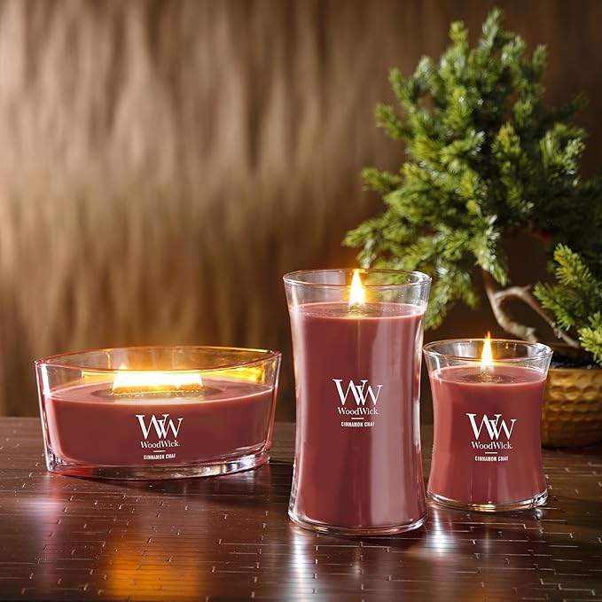 Jar Candle, Cinnamon Chai Scent with Wooden Wick, Oval, 7.7 x 3.5 Inches