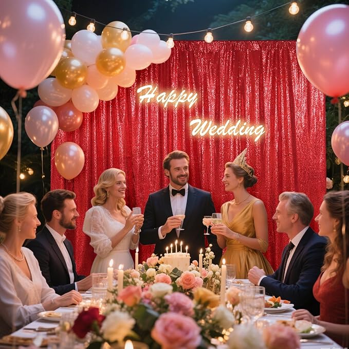 SquarePie Sequin Backdrop Curtain Not See Through Thick Glitter Background for Party 10FT x 10FT Red