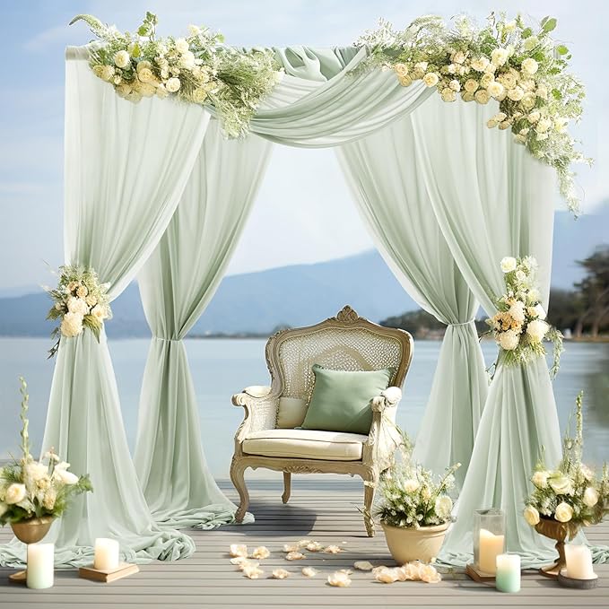 30" x 20Ft Wedding Arch Draping Fabric, 2 Panels Sage Green Sheer Curtain Drapes Extra Wide & Long Backdrop Curtains for Wedding Arch Ceremony Birthday Party Decorations