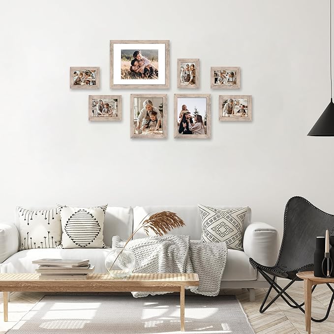 8x10 Picture Frame Set of 4, Smoke Gray Frame with High Definition Real Glass, 8 x 10 Wood Photo Frame for Tabletop Display and Wall Mounting