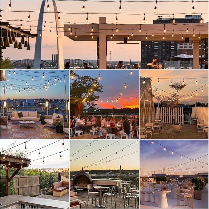 String Lights 75 ft Outdoor Patio, Dimmable, 2700K Warm White LED