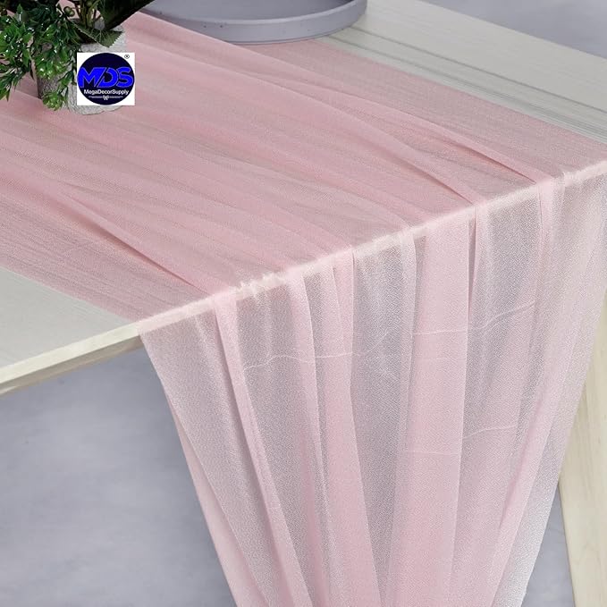 MDS Halloween Chiffon Table Runner - 25 Pack, 29 x 170 Inches, 14ft Each - Sheer Spooky Table Runners for Haunted House Parties, Trick-or-Treat Tables, Witchy Décor, Wedding & Events - Blush Pink