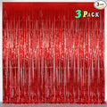 Foil Fringe Curtains Party Decorations - Melsan 3 Pack 3.2 x 8.2 ft Tinsel Curtain Party Photo Backdrop for Birthday Party Baby Shower or Graduation Decorations (Pure red)