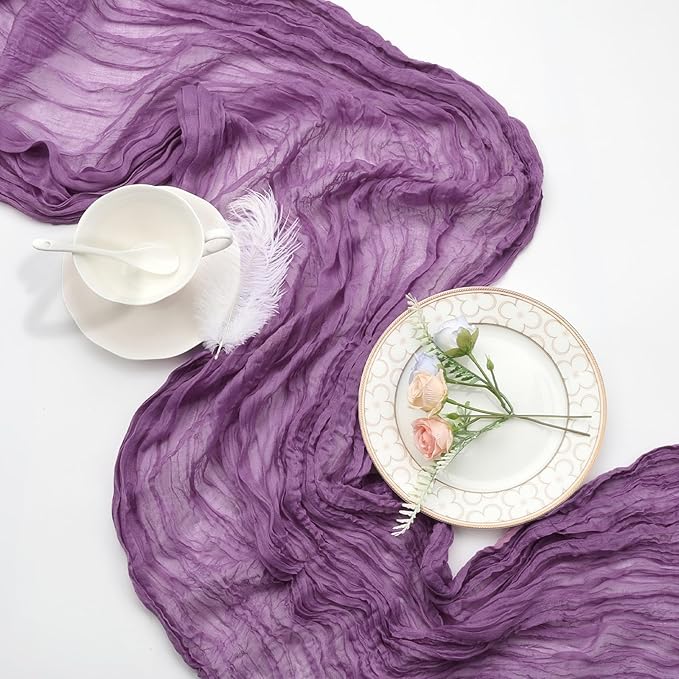 6 Pack Purple Cheesecloth Fall Table Runner 10ft Boho Gauze Fabric Cheese Cloth Table Runner 35 x 120 Inch Rustic Sheer Runner For Romantic Wedding Decor Baby Shower Party Table Centerpiece Decoration