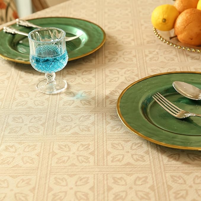 patdrea Designer French Linen Long Tablecloth for Rectangle Table,Beige Anti-Wrinkle Floral Farmhouse Table Cloth,Decor Covers for Kitchen Dining,Tea Party,Christmas,Thanksgiving,63"x102"-Fram
