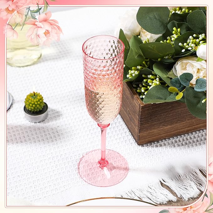 Champagne Glasses 48 Pack Pink Plastic Flutes 5.5 oz Detachable Stems