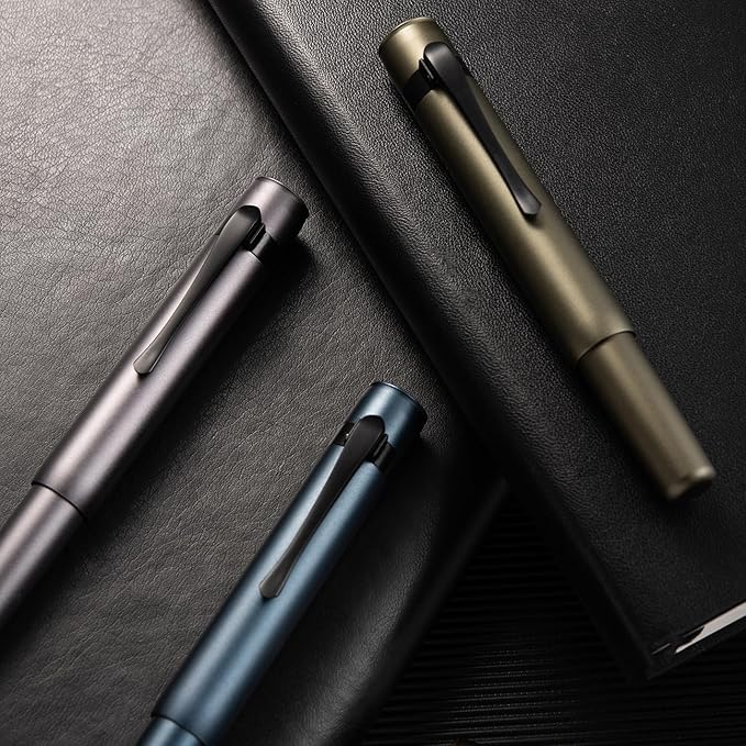 Hongdian M2 Black Forest Mini Fountain Pen, Fine Soft Nib & Sleek Shape Aluminium Short Pocket Travel Pen (Midnight Blue)