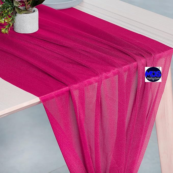 MDS Halloween Chiffon Table Runner - 20 Pack, 29 x 120 Inches, 10ft Each - Sheer Spooky Table Runners for Haunted House Parties, Trick-or-Treat Tables, Witchy Décor, Wedding & Events - Hot Pink