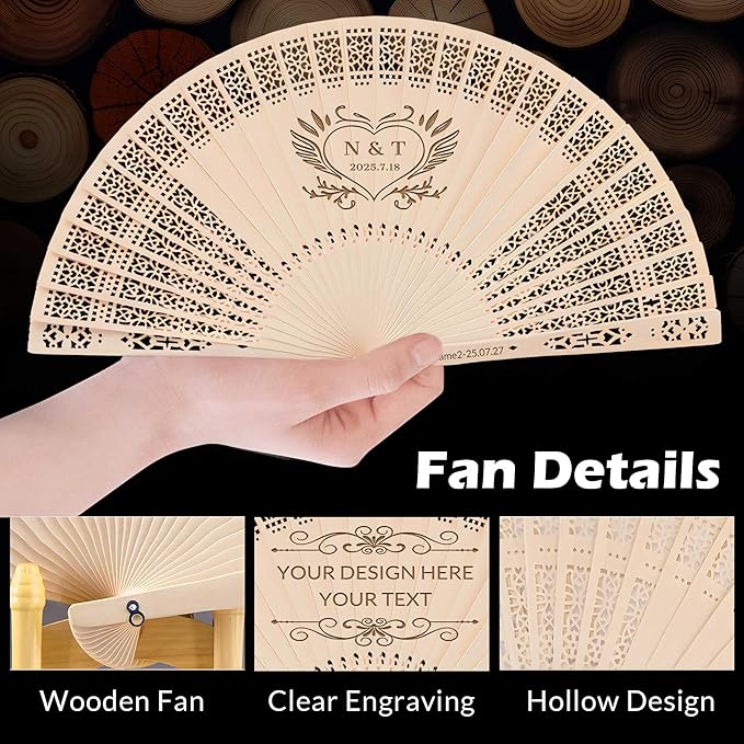 100 PCS Custom Fans Personalized Folding Fans for Line Dancing Wooden Hand Fan Wedding Favors Bulk Fans for Guests Party Event Use (Style02)