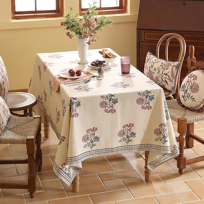 Rectangular Tablecloth 67 x 118 Inch Linen Blend Floral Design