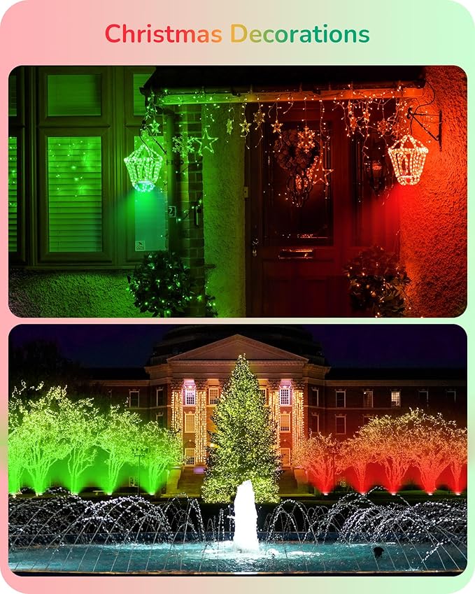 Red and Green PAR38 LED Flood Bulbs, Dimmable, IP65 Waterproof, E26 Base