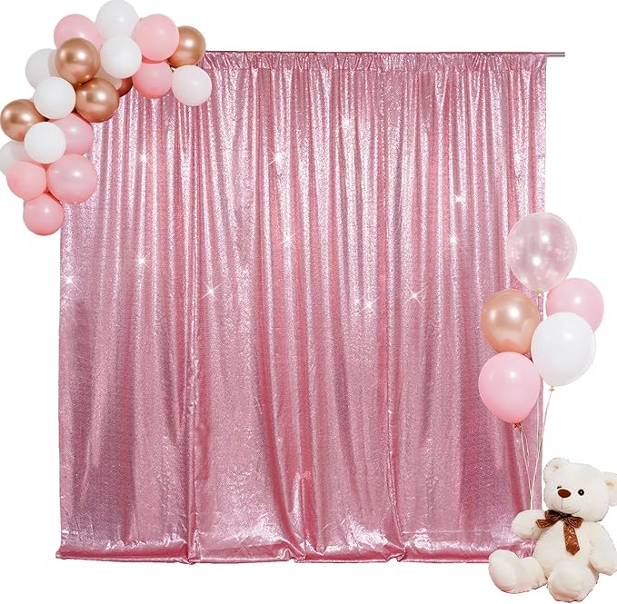 SquarePie Sequin Backdrop Less Transparent Background Sparkly Curtain for Wedding Party 6FT x 6FT Fuchsia Pink