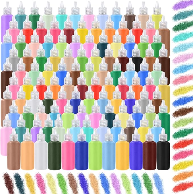 Wettarn 240 Pcs 1.25 oz Sand Art Bottle Kits 60 Colors of Sand and Bottle for Rangoli Art Painting DIY Drawing Favor Diwali Wedding Decoration Vase Glass Crafty Collection (Multicolor)