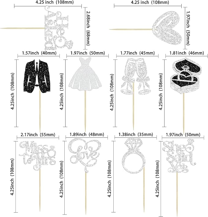 Gyufise 30Pcs She Said Yes Cupcake Toppers Glitter Diamond Ring I Do Love Cupcake Picks Miss to Mrs He Asked Bridal Shower Wedding Engagement Bachelorette Cake Decoration Silver